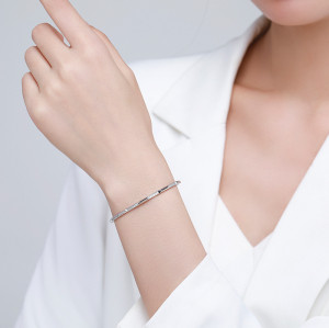 Wholesale 925 Sterling Silver Simple Bangle | Classic Zircon Fine Jewelry Bangle For Women