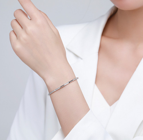 Wholesale 925 Sterling Silver Simple Bangle | Classic Zircon Fine Jewelry Bangle For Women