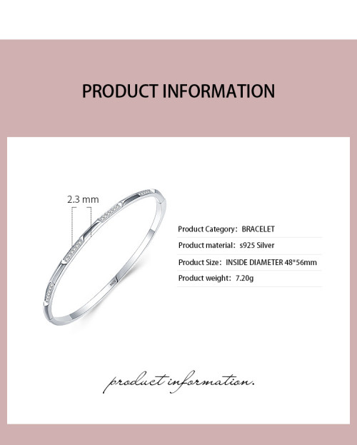 Wholesale 925 Sterling Silver Simple Bangle | Classic Zircon Fine Jewelry Bangle For Women