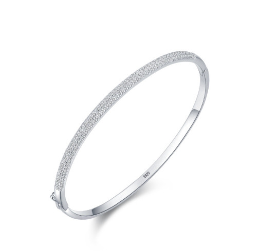Bracciale rigido in argento sterling 925 con zirconi, personalizzato OEM ODM | Bracciale rigido da donna di alta qualità, leggero e lussuoso