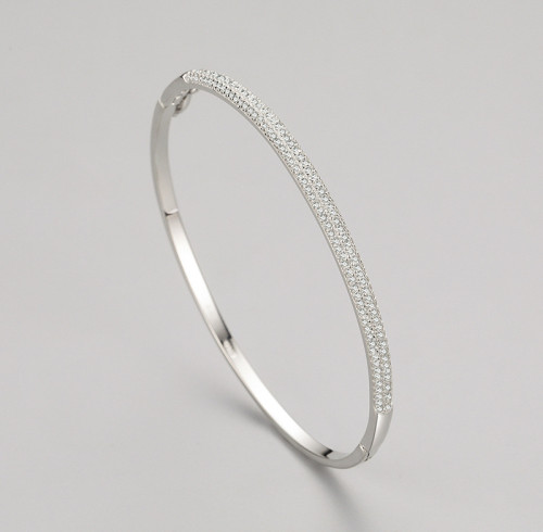 Bracciale rigido in argento sterling 925 con zirconi, personalizzato OEM ODM | Bracciale rigido da donna di alta qualità, leggero e lussuoso