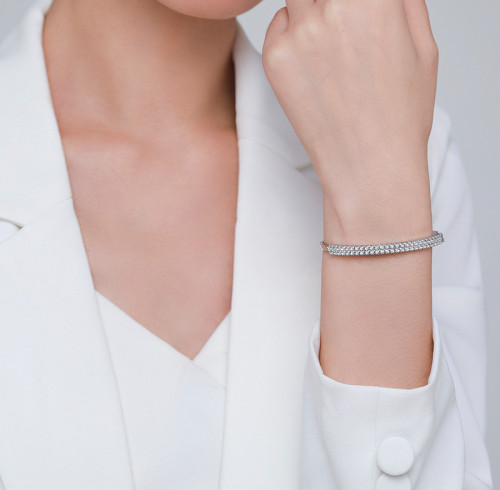 Braccialetto di gioielli in argento da donna all'ingrosso | Braccialetto classico alla moda in argento sterling 925 con zirconi