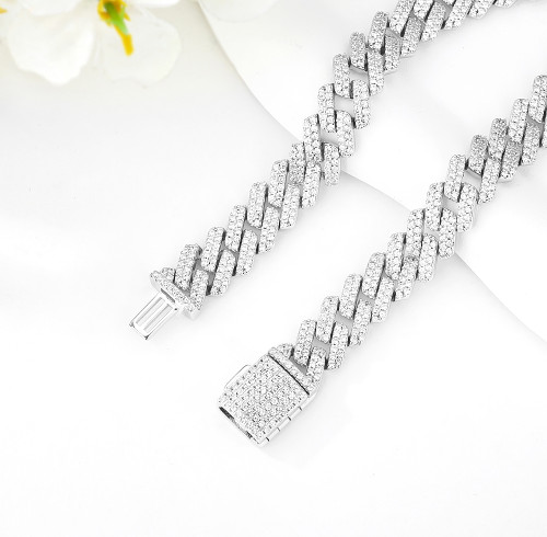 Catena a maglie cubane personalizzata in argento sterling 925 | Catena a maglie cubane in argento da uomo, classica e alla moda