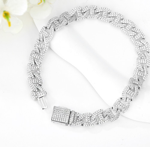 Nuova catena a maglie cubane in argento sterling | Catena a maglie cubane Miami da uomo, stile hip hop