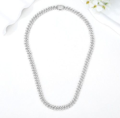 Collana con catena a maglie cubane in argento sterling 925 OEM ODM personalizzata da uomo | Catena a maglie cubane alla moda Hip Hop Miami
