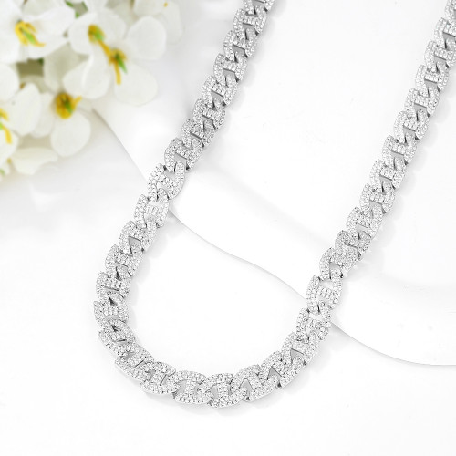 New Arrival 925 Silver Hip Hop Cuban Link Chain Necklace | Trend Zircon Cuban Link Chain Necklace