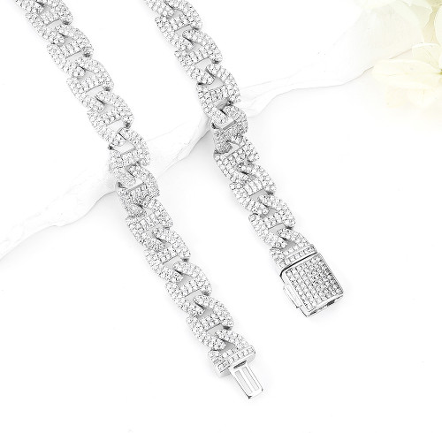 Collana con catena a maglie cubane in argento 925, nuova di zecca, stile Hip Hop | Collana con catena a maglie cubane in zircone di tendenza