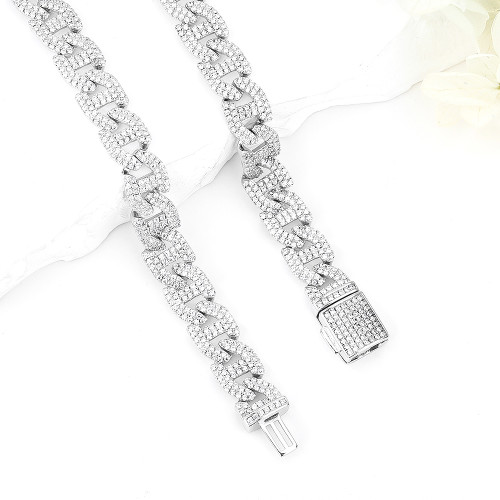 New Arrival 925 Silver Hip Hop Cuban Link Chain Necklace | Trend Zircon Cuban Link Chain Necklace