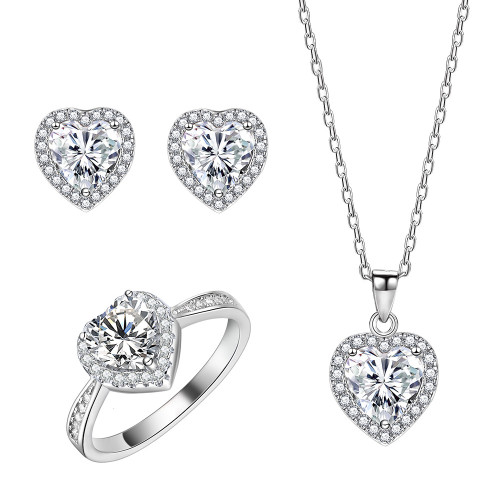 Set di gioielli personalizzati in argento sterling 925 con cuore | Set di gioielli con zirconi per donna