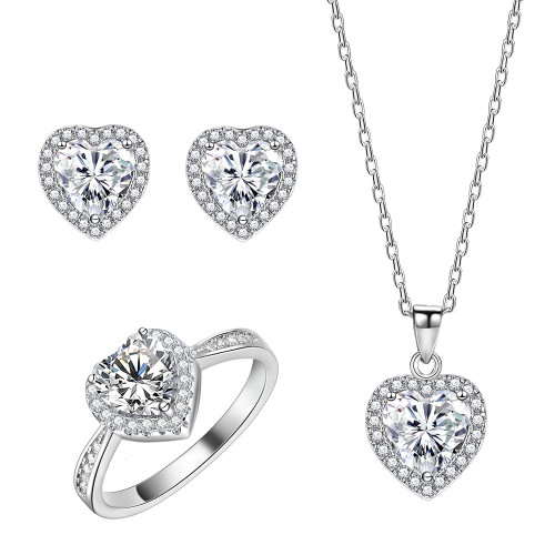 Customized 925 Sterling Silver Heart Jewelry Set | Zircon Statement Jewelry Sets For Women