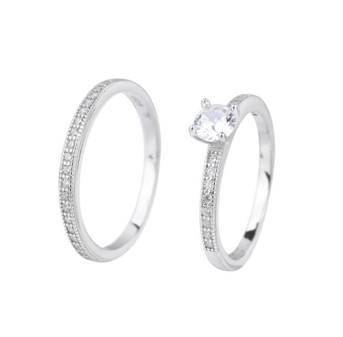 Set di fedi nuziali per coppia in argento 925 personalizzate | Anelli di coppia di lusso in argento sterling con zirconi