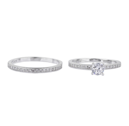 Set di fedi nuziali per coppia in argento 925 personalizzate | Anelli di coppia di lusso in argento sterling con zirconi