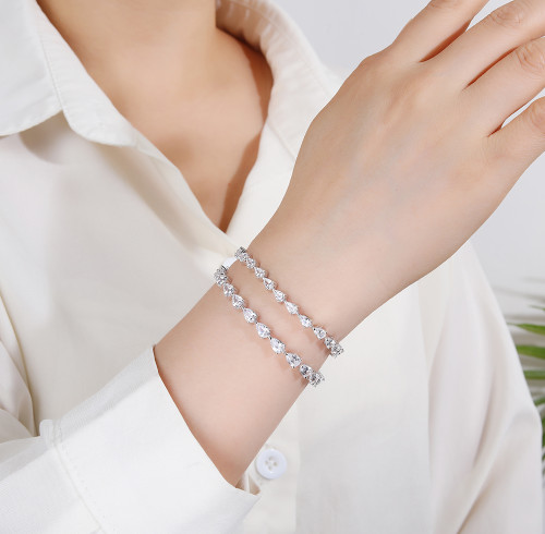 Bracciale tennis con zirconi cubici di alta qualità | Bracciale tennis classico da donna in argento sterling 925