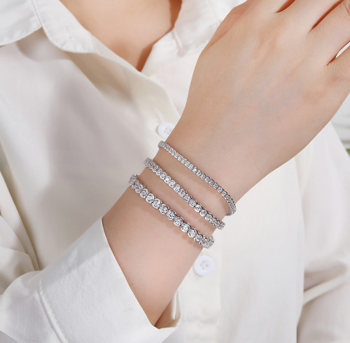 Bracciale tennis con ciondolo alla moda | Bracciale tennis classico da donna in argento sterling 925