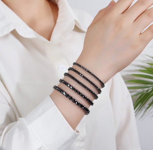 Braccialetti da tennis vintage personalizzati | Bracciale da tennis in argento sterling 925 con zirconi neri per donna