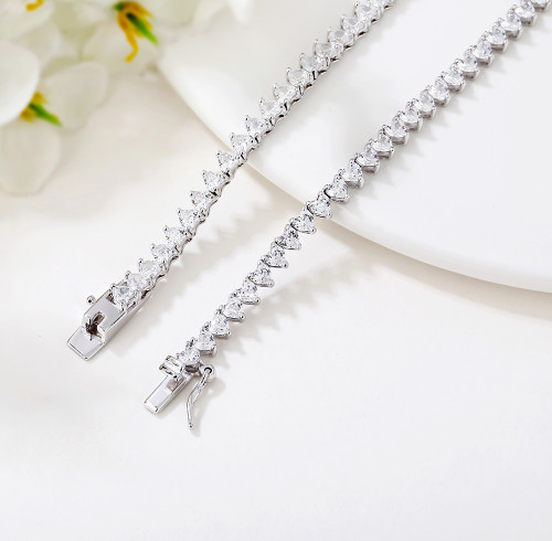 Collana da tennis popolare all'ingrosso in argento sterling | Collana da tennis semplice con zirconi per donna