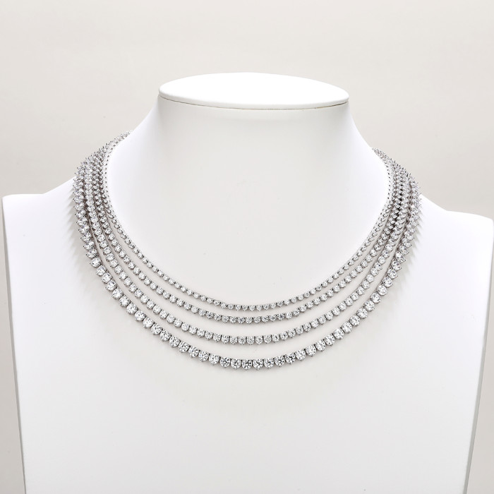 Collana da tennis classica alla moda con zirconi | Collana da tennis da donna in argento sterling 925