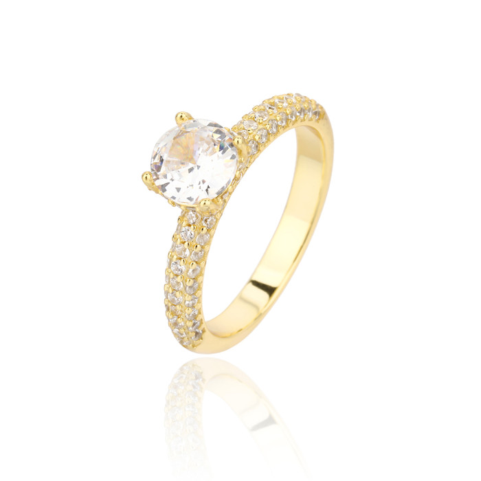 Anillo de compromiso de plata de ley 925 al por mayor | Anillo de lujo con circonitas en oro de 18 quilates para mujer