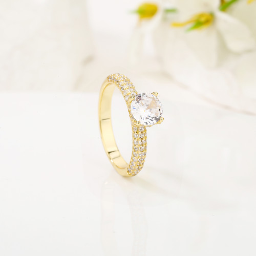 Anel de noivado em prata esterlina 925 por atacado | Anel de ouro 18k com zircônia de luxo para mulheres