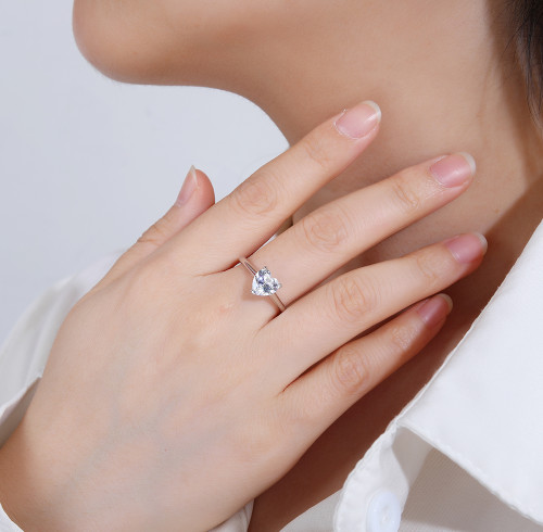 Anelli vintage in argento da donna | Anelli di fidanzamento alla moda con zirconi a forma di cuore
