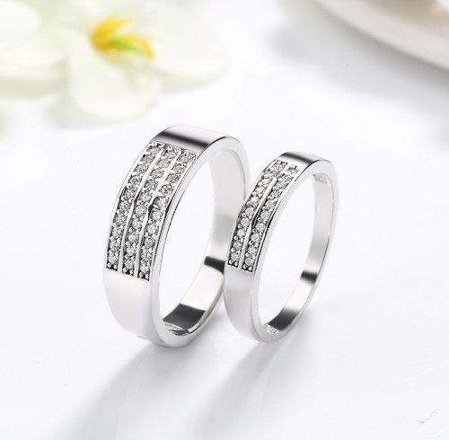 Anelli di fidanzamento di coppia con zirconi all'ingrosso | Anelli di coppia personalizzati in argento sterling 925