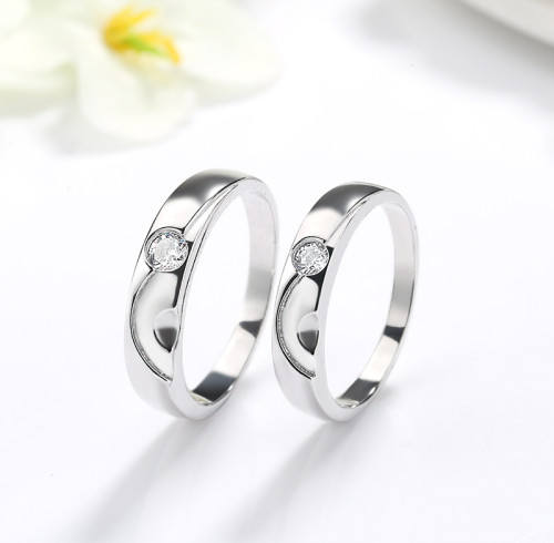 Set di fedi nuziali in argento sterling 925 per coppie | Anelli di fidanzamento semplici e alla moda per coppie
