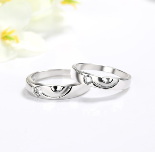 Set di fedi nuziali in argento sterling 925 per coppie | Anelli di fidanzamento semplici e alla moda per coppie