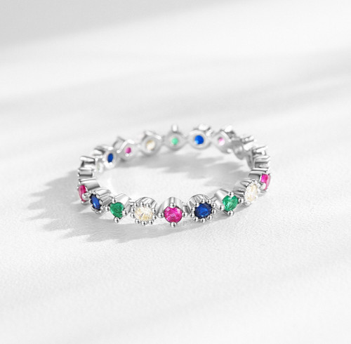 Anello vintage in argento con zirconi colorati all'ingrosso | Squisito anello alla moda in argento sterling 925 da donna