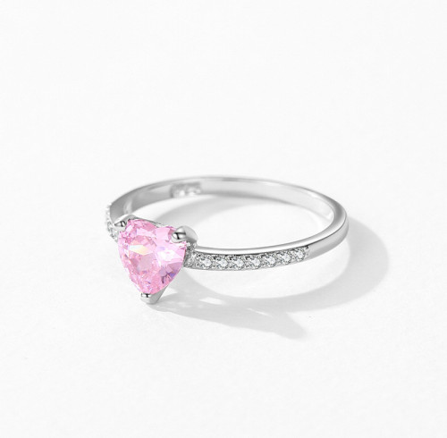 Anelli a forma di cuore in argento sterling 925 all'ingrosso | Anelli eleganti con zirconi rosa per donna