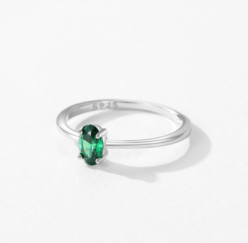 Anello di moda con zircone verde squisito, personalizzato in fabbrica | Fedi nuziali da donna in argento sterling
