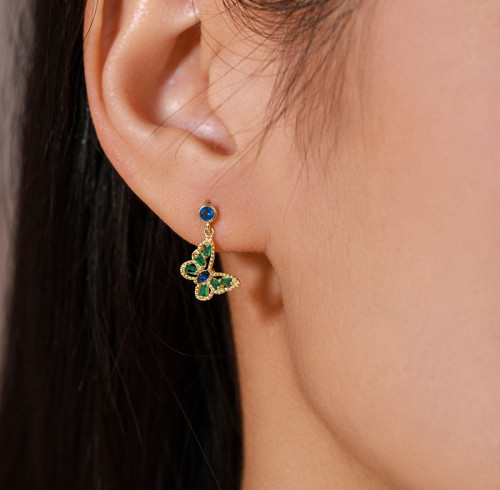 Orecchini all'ingrosso in argento sterling alla moda | Eleganti orecchini a farfalla con zirconi