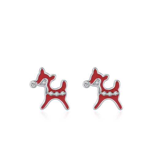 Orecchini all'ingrosso in argento sterling 925 con zirconi | Orecchini a perno con renna natalizia per donna in argento