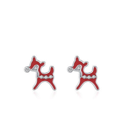Wholesale Sterling Silver 925 Zircon Earrings | Christmas Reindeer Stud Earrings For Women Silver