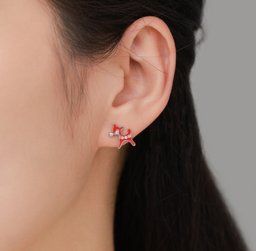 Wholesale Sterling Silver 925 Zircon Earrings | Christmas Reindeer Stud Earrings For Women Silver
