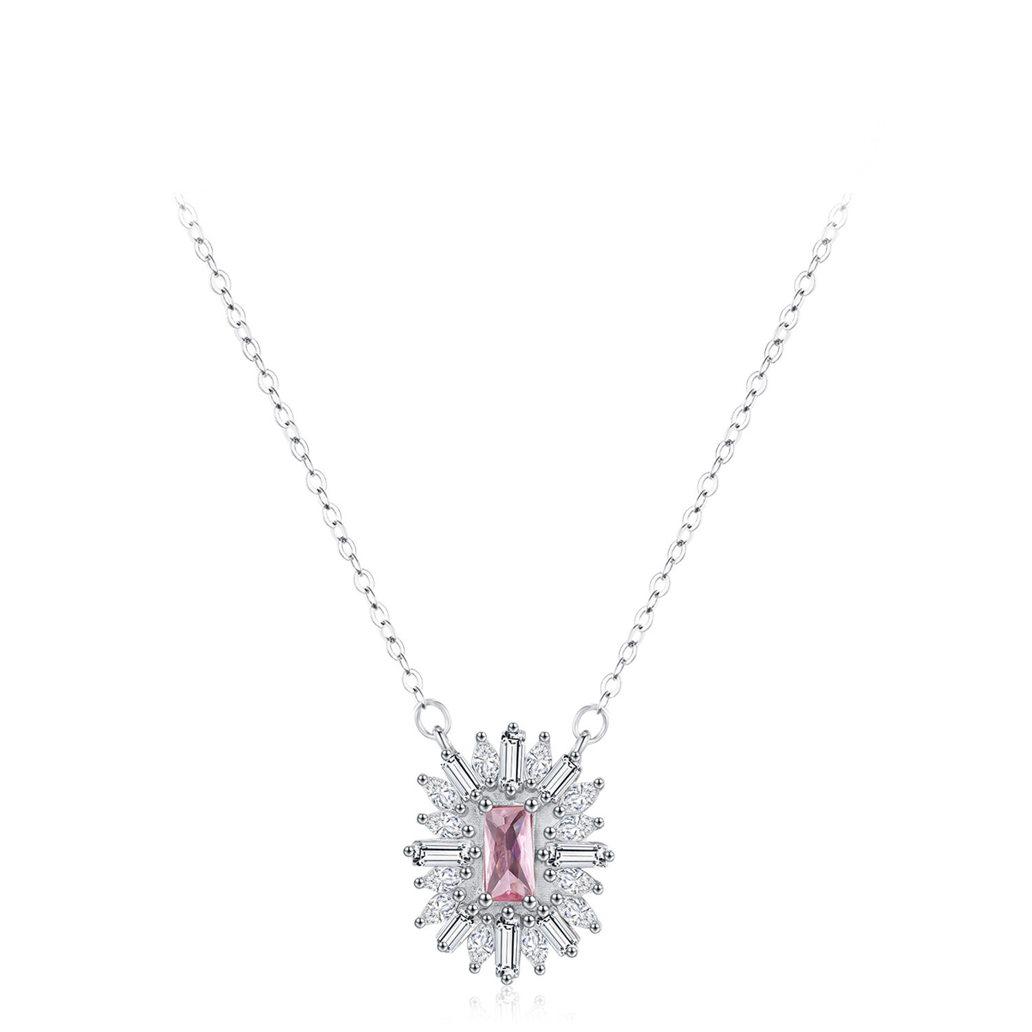 Pink Square Zirconia Sunflower Necklace
