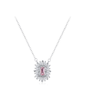 Customized Pink Square Zirconia Sunflower Necklace | Women 925 Silver Design Necklace