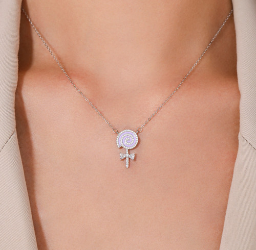 New Arrival Fashion Lollipop Necklace Silver | Ins Style 925 Silver Pendant Necklace For Women