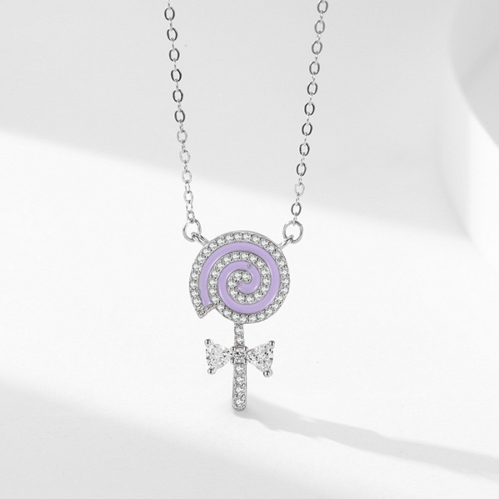 Collana con ciondolo a forma di lecca-lecca in argento, nuova moda | Collana con ciondolo in argento 925 stile Ins per donna