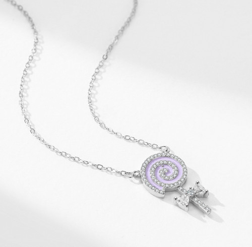 Collana con ciondolo a forma di lecca-lecca in argento, nuova moda | Collana con ciondolo in argento 925 stile Ins per donna