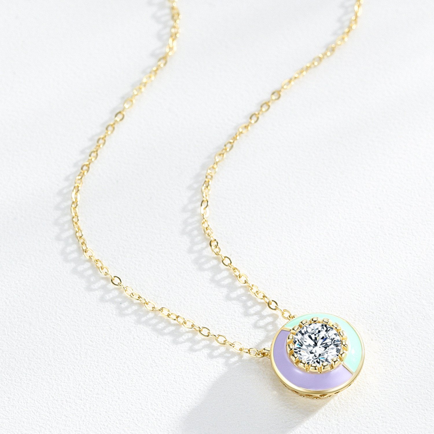 18k gold Zircon Enamel Necklace 