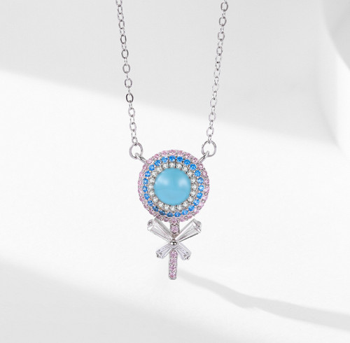 Collana in argento semplice all'ingrosso | Collana in argento sterling 925 con zirconi squisiti da donna