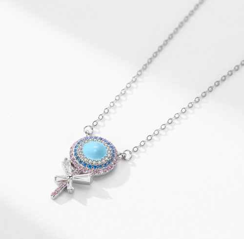 Collana in argento semplice all'ingrosso | Collana in argento sterling 925 con zirconi squisiti da donna