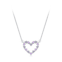 Wholesale Fashion 925 Silver Zircon Necklace | Popular Heart Shape Pendant Necklace For Girls
