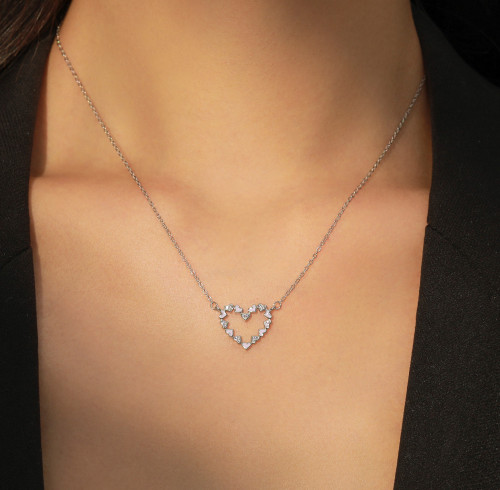 Wholesale Fashion 925 Silver Zircon Necklace | Popular Heart Shape Pendant Necklace For Girls