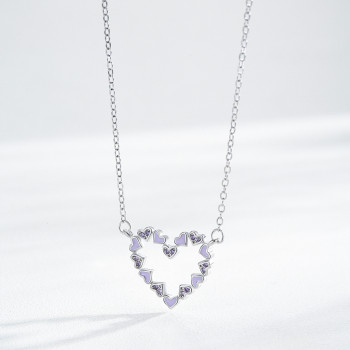 Wholesale Fashion 925 Silver Zircon Necklace | Popular Heart Shape Pendant Necklace For Girls