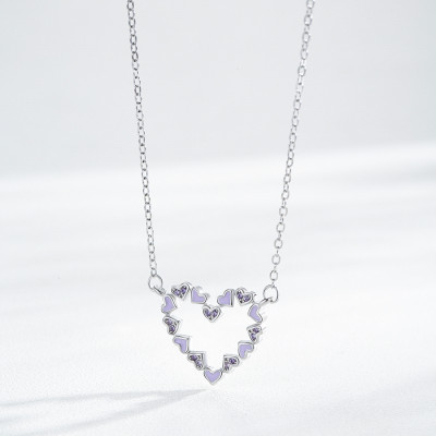 Wholesale Fashion 925 Silver Zircon Necklace | Popular Heart Shape Pendant Necklace For Girls