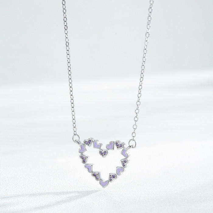Collar de circonitas de plata 925 al por mayor | Collar con colgante de corazón popular para niñas