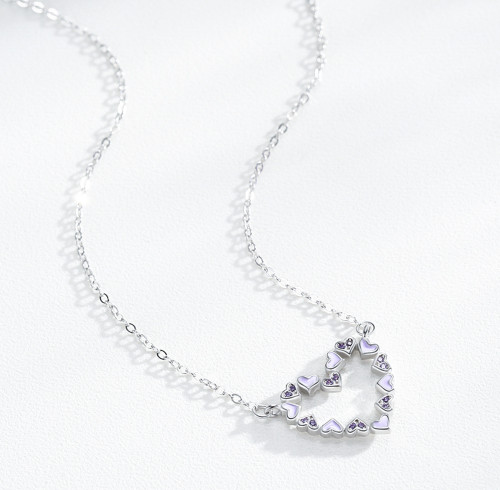 Collana all'ingrosso in argento 925 con zirconi | Collana con ciondolo a forma di cuore per ragazze