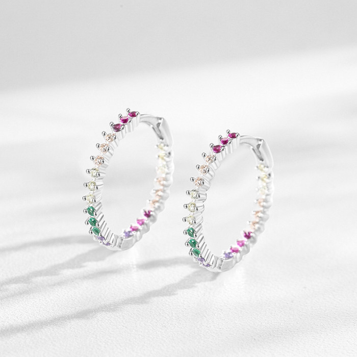Nuevos pendientes de aro de circonitas sencillas | Pendientes de plata 925 de alta gama para mujer