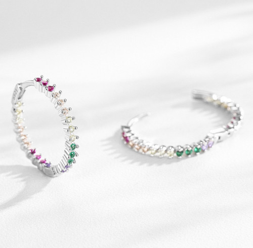 Nuovi orecchini a cerchio semplici con zirconi | Orecchini di alta qualità in argento 925 per donna